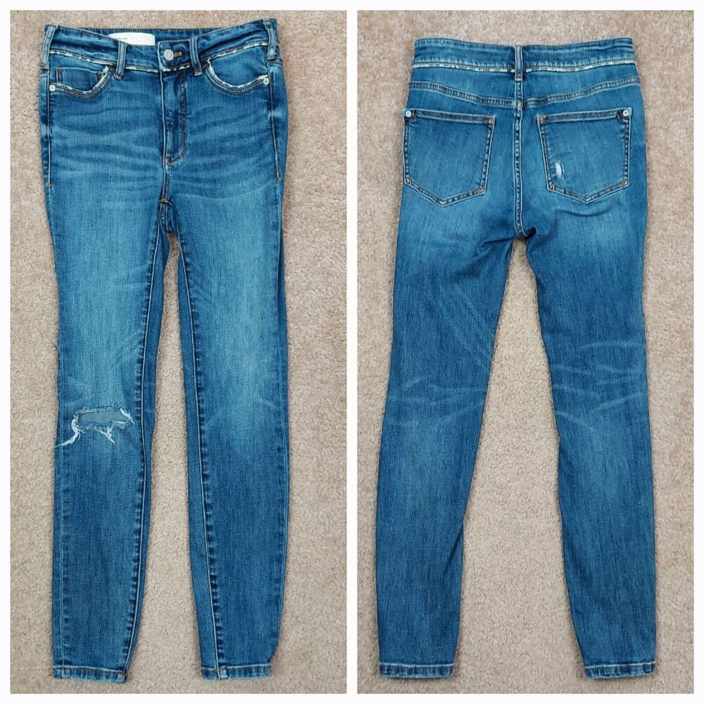 Anthropologie Pilcro Size 27 High Rise Denim Skinny Jeans Distressed Medium Wash